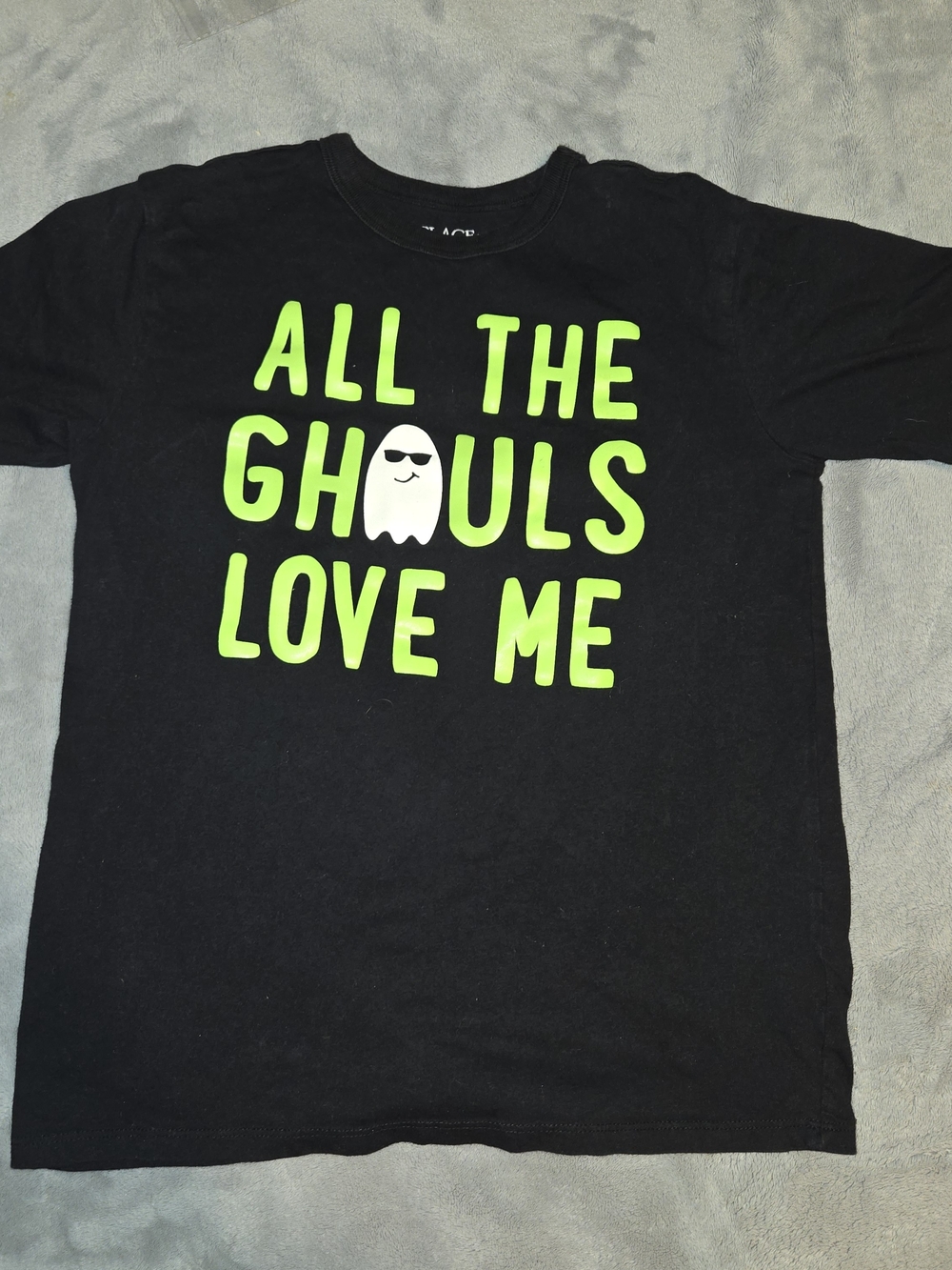 Place Black Tee with Neon Green Halloween Graphic SZ LARGE 10/12